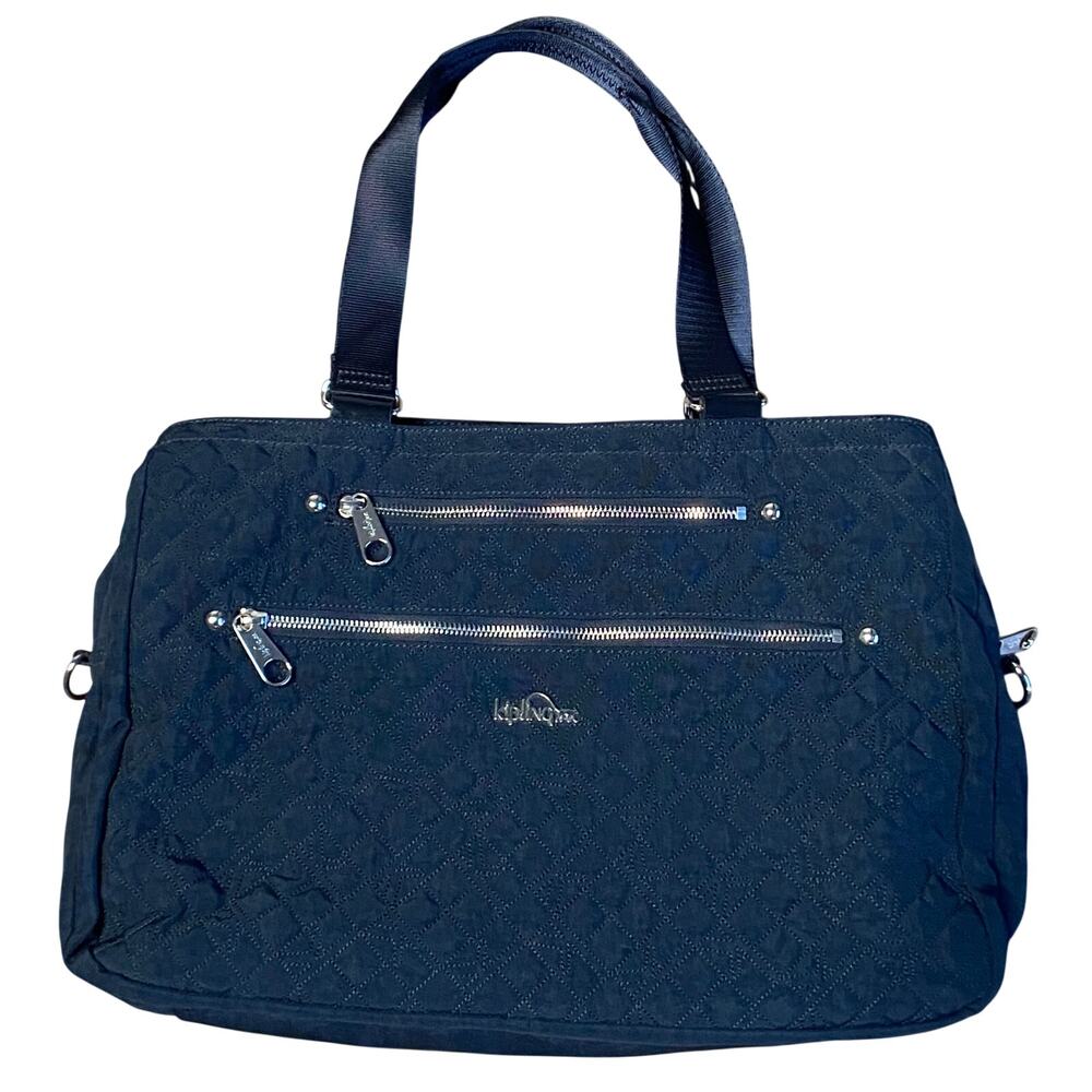 Kipling Quilted Shoulder Bag Large  Navy Blue with Silvertone Hardware